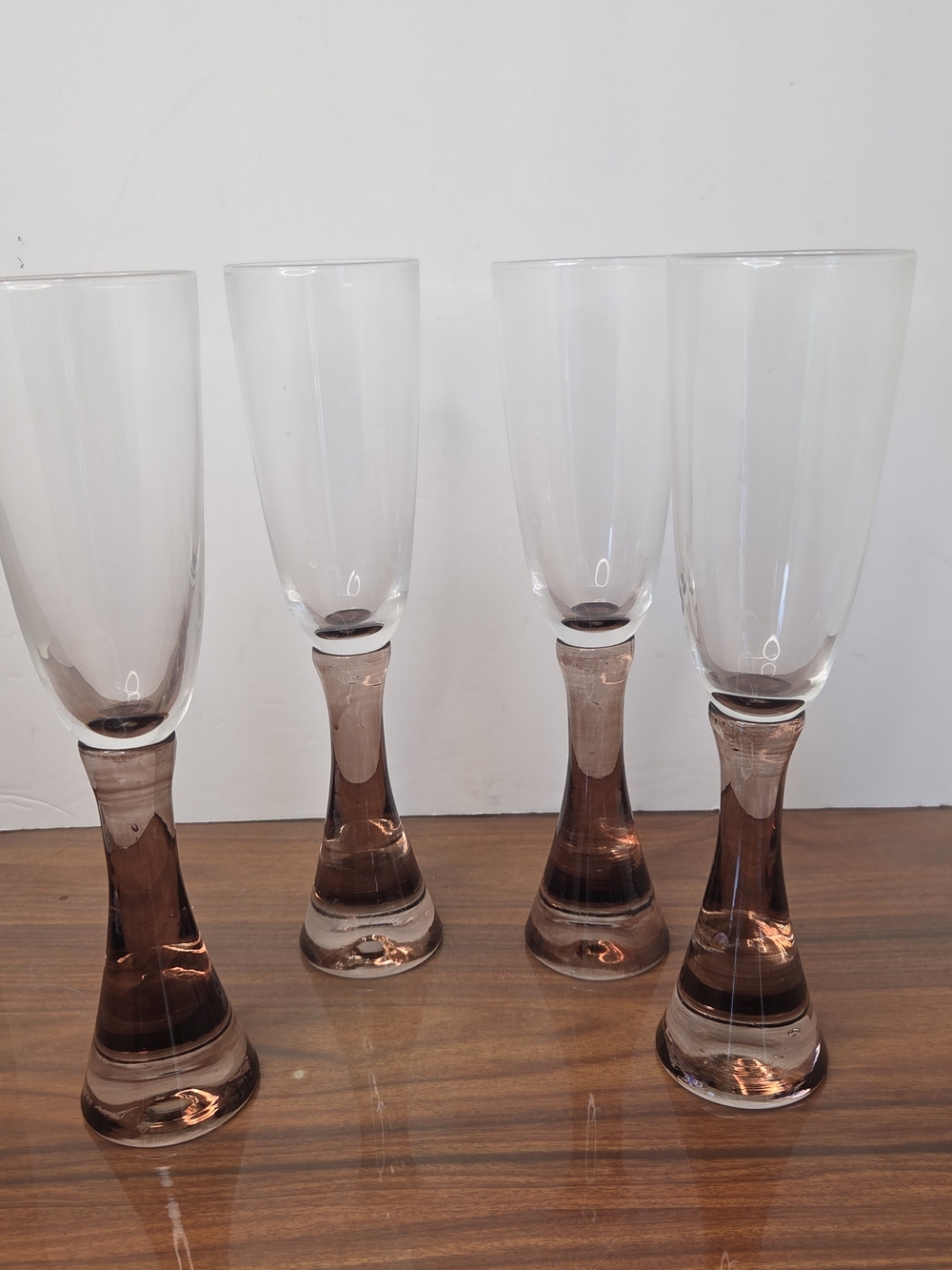 Pier 1 Champagne Flutes Smoky Brown Stem Glasses Set of 4 Modern